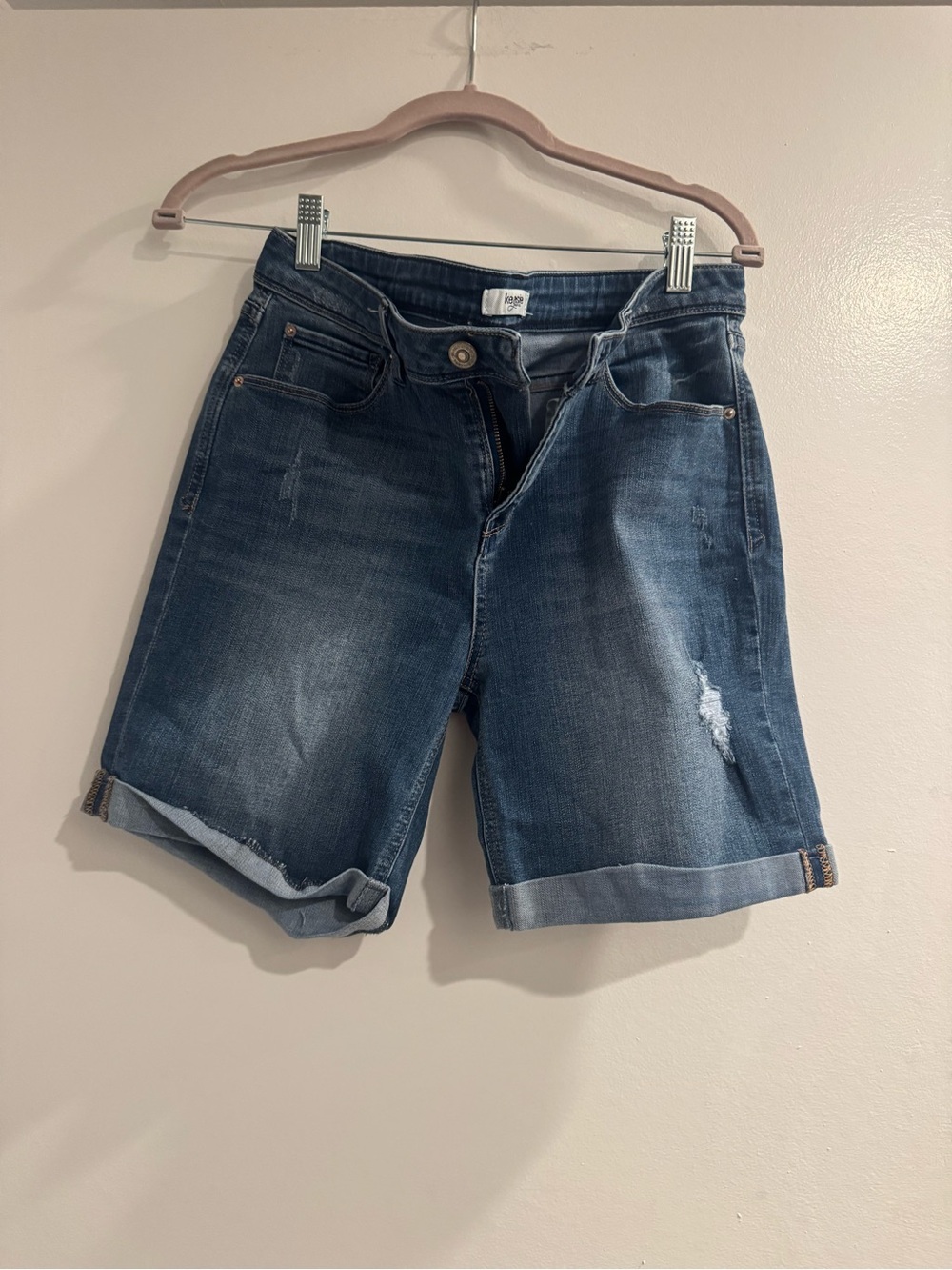 Kensie Mid Blue Rolled Hem Bermuda Denim Shorts Size 10/30 Casual Stretch